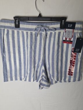 NWT GAP Blue and White Striped Linen-Blend Drawstring Shorts Size XL